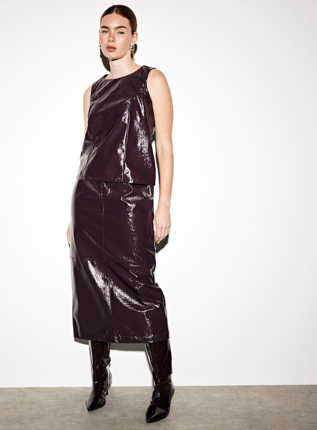 Burgundy Vinyl Co-ord Sleeveless Shell Top 26 - Image 2 thumbnail